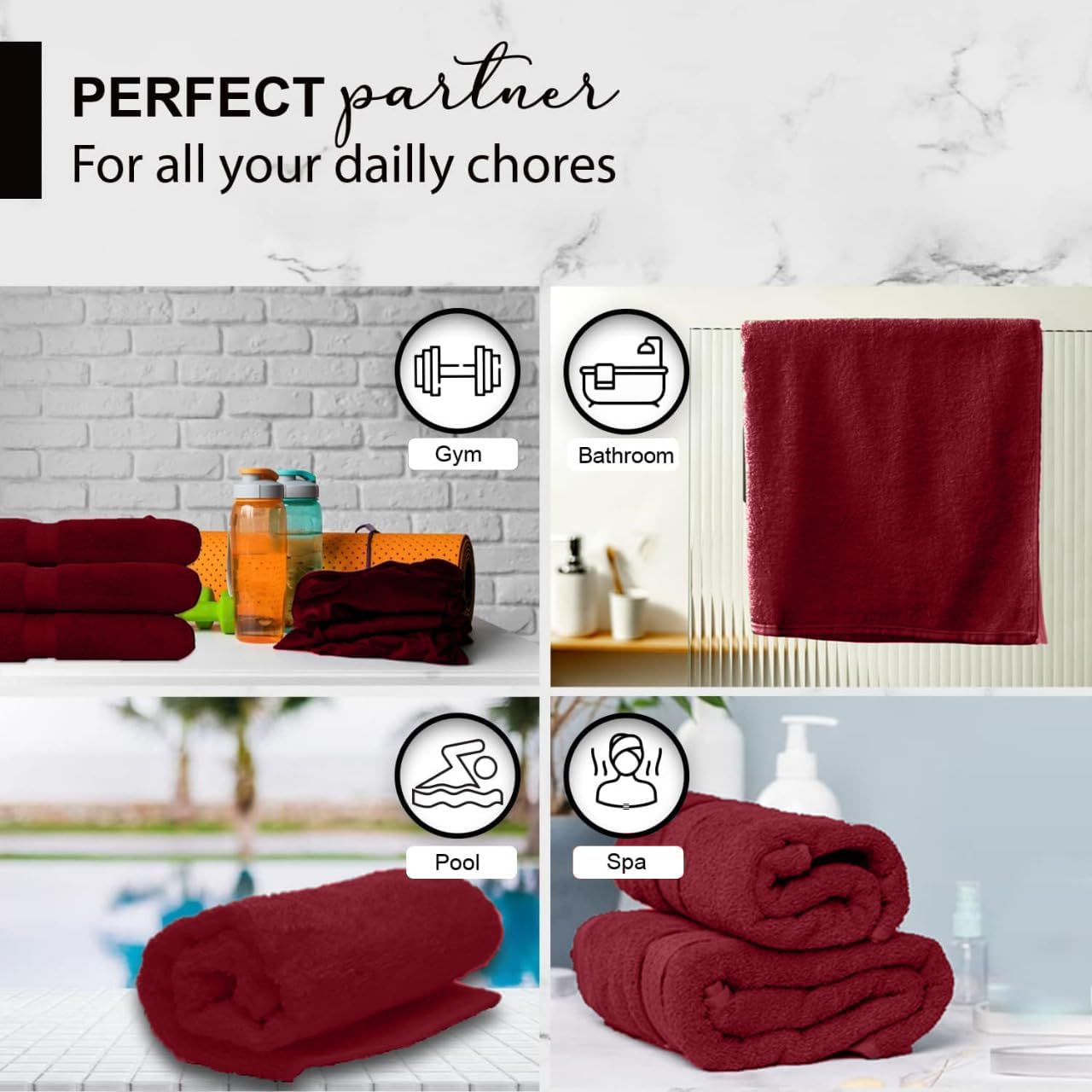 Paquete de 6 toallas de baño 100 % algodón, de 24 x 48 pulgadas, de secado rápido, altamente absorbentes, suaves al tacto, gimnasio, spa, baño,
