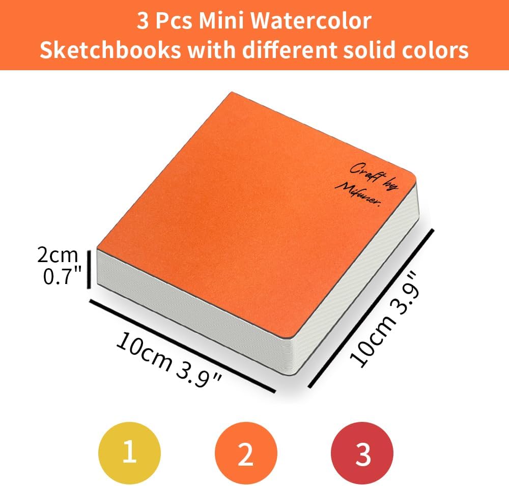 3 mini cuaderno de bocetos de acuarela de 3.9 x 3.9 pulgadas, 300 GSM, cuaderno de pintura cuadrado portátil, 60 pgs (30 hojas delanteras y traseras
