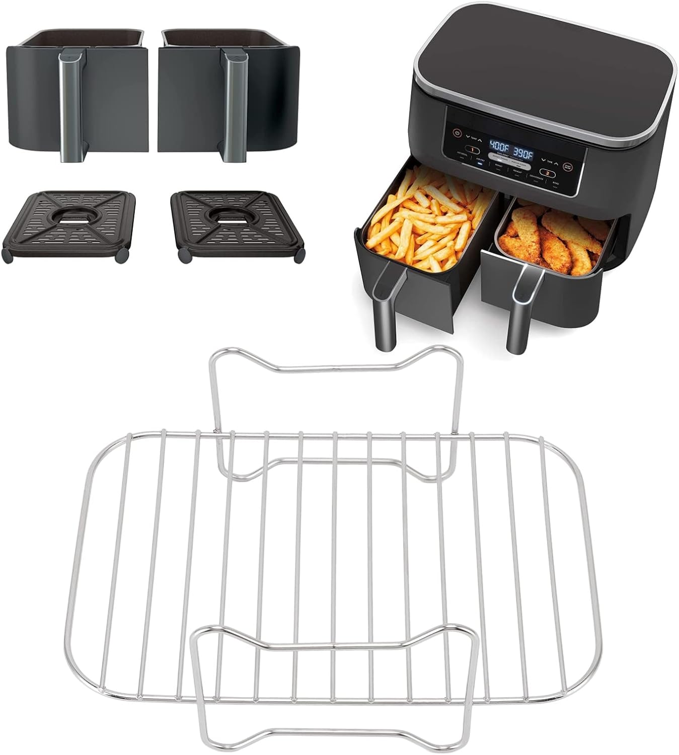 Estante multiusos para freidora de acero inoxidable para asar, accesorios para Ninja Foodi DZ201 401