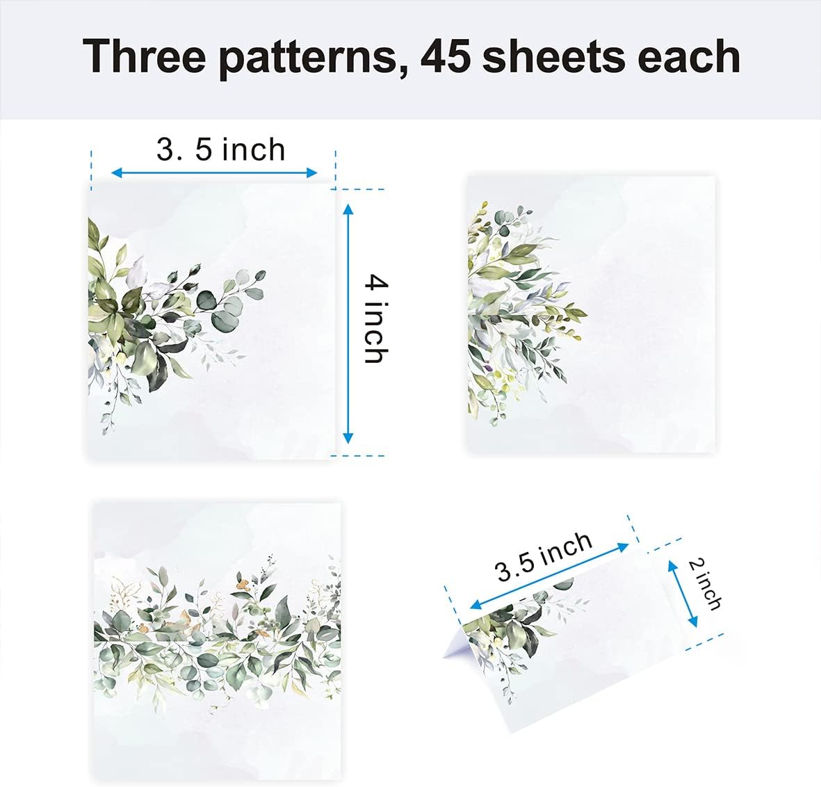 Paquete de 135 tarjetas de lugar con patrón de acuarela, tarjetas de asiento para mesa de mesa, bodas, banquetes, cenas, tarjetas de nombre (3