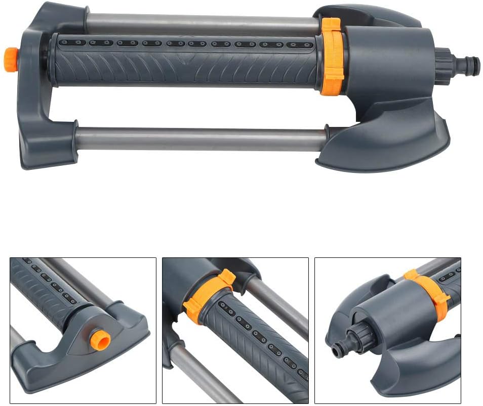 Fydun Aspersor de jardín de 20 agujeros con base de metal, rociador oscilante giratorio para césped, ángulo Sp, 20 agujeros, para jardín, metal para