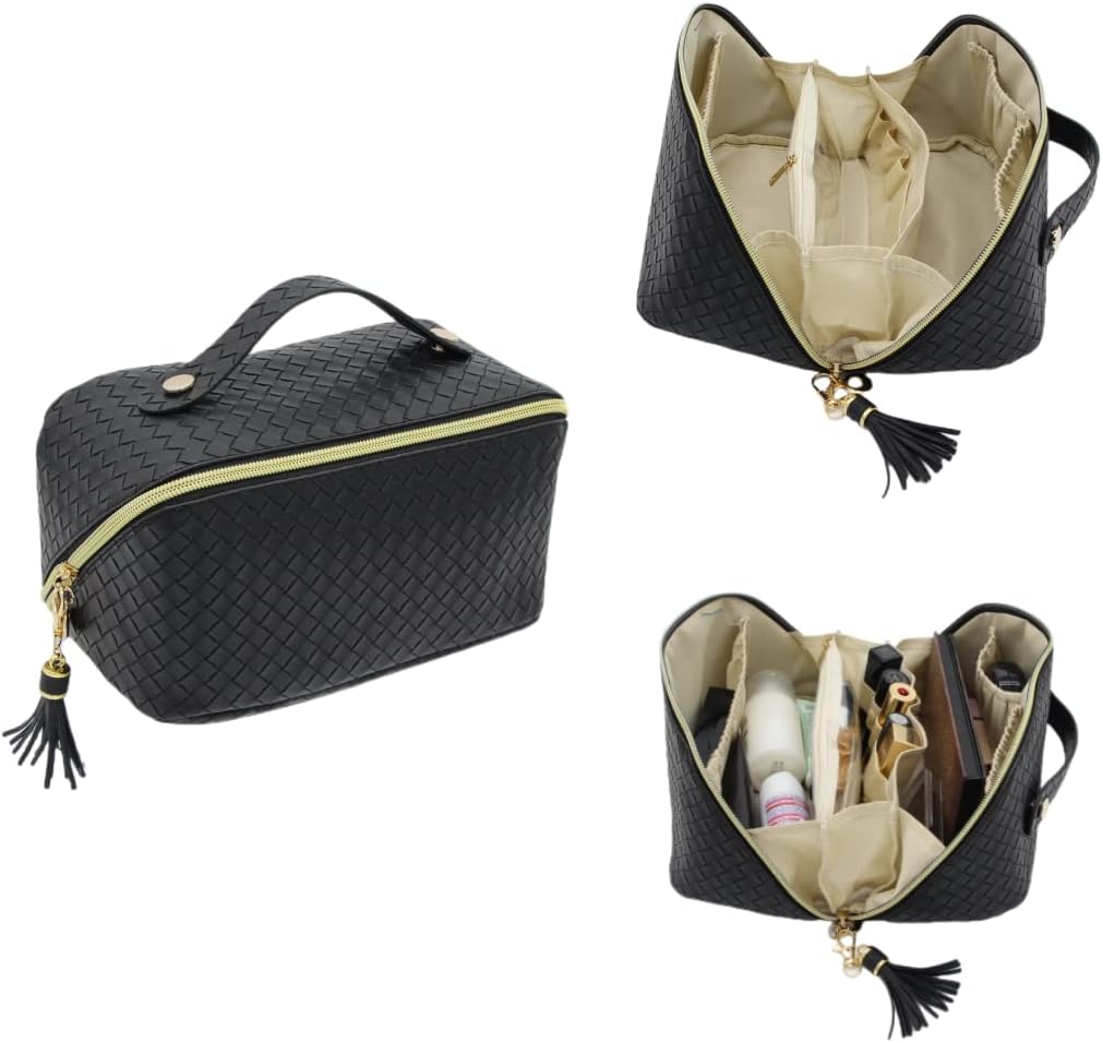 XLXLbb Bolsa de cosméticos de viaje portátil de gran capacidad Bolsa de maquillaje Bolsa organizadora de artículos de tocador, Negro-b