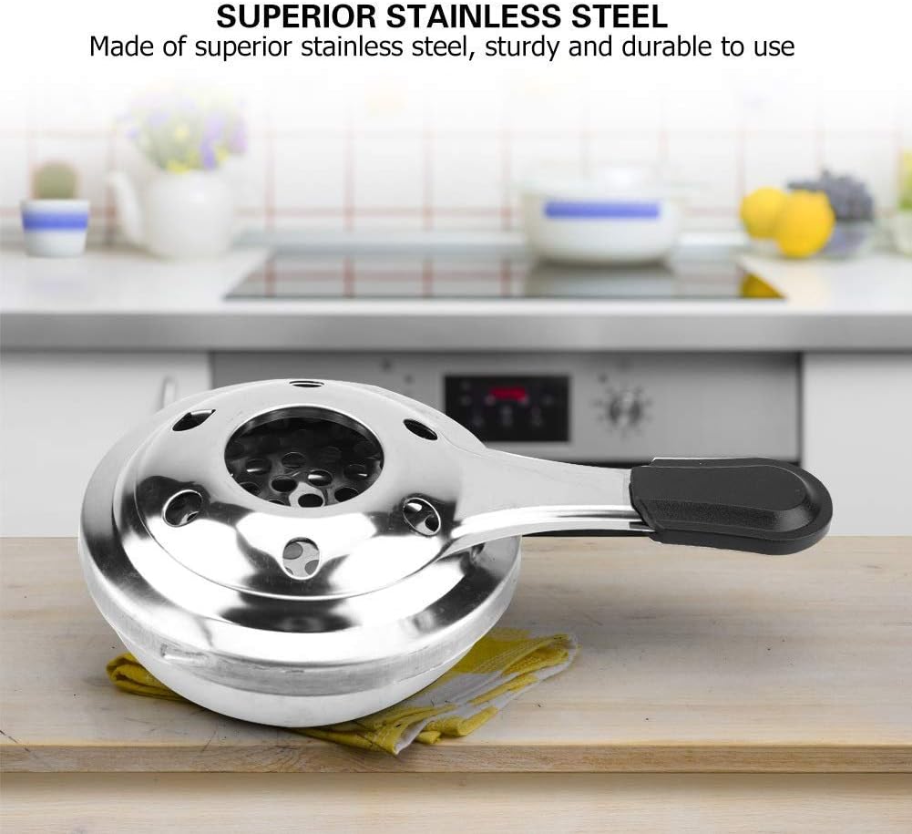 Mini quemador de estufa de alcohol, quemador de fondue de acero inoxidable portátil eficiente con mango antiquemaduras y cubierta de seguridad, olla