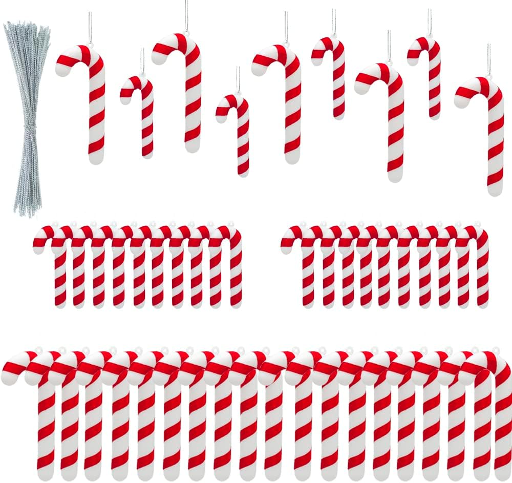 48 piezas de bastón de caramelo para decoración de árbol de Navidad, adornos colgantes de caramelo para árbol de Navidad, bastón de caramelo de