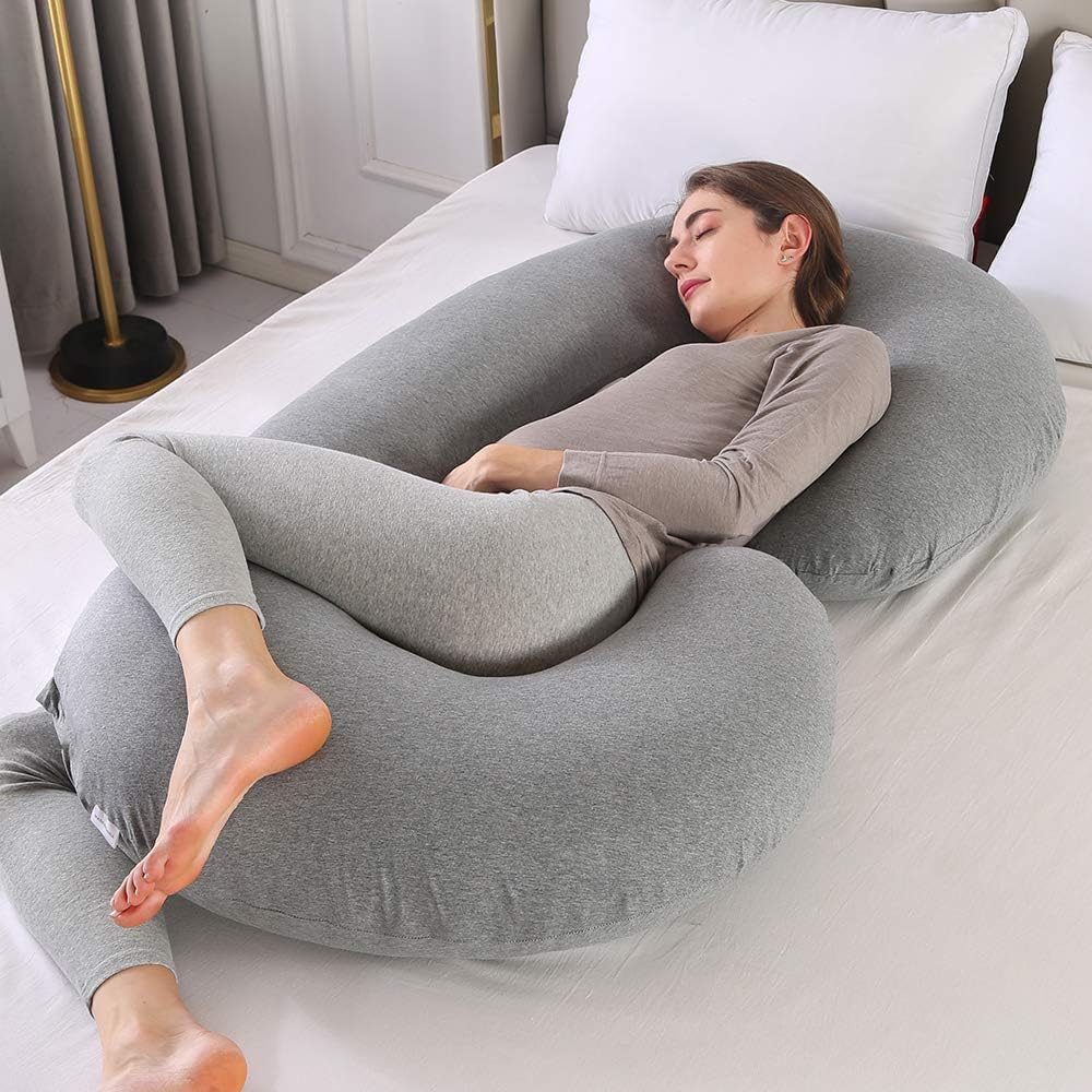 yoyomax Almohadas de embarazo, en forma de C, almohada de maternidad de cuerpo completo, almohada de espuma viscoelástica con funda de jersey