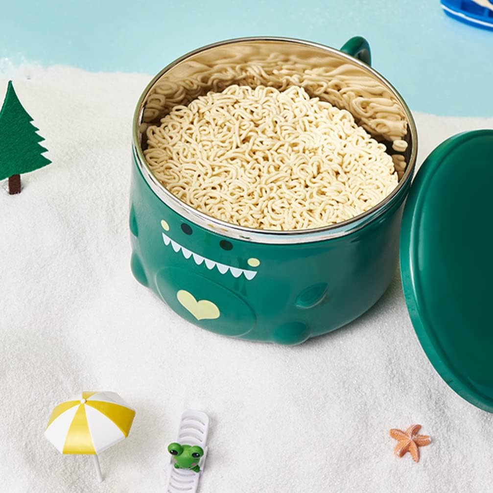 Kichvoe Cuenco de fideos instantáneos de acero inoxidable con tapa, cuencos multifuncionales, para ensalada de arroz, pasta y arroz, para oficina en