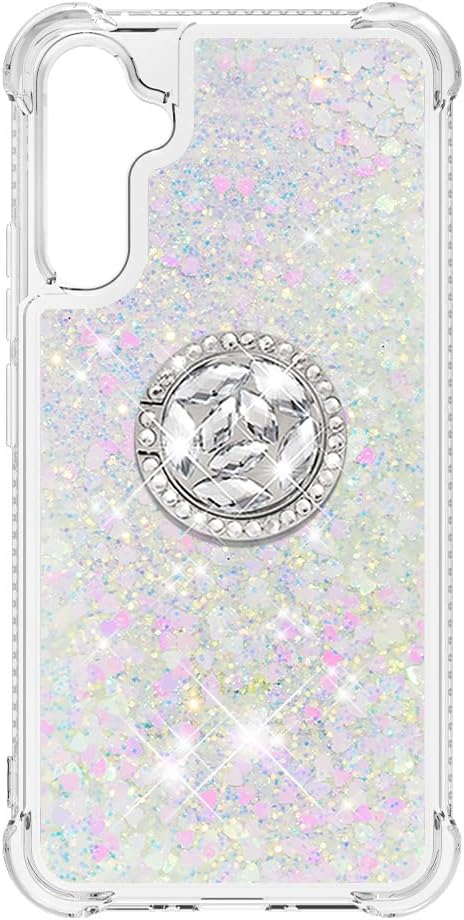 Ephoou Funda de teléfono para Samsung Galaxy A34 5G, líquido transparente a prueba de golpes con purpurina de arena movediza con soporte de anillo