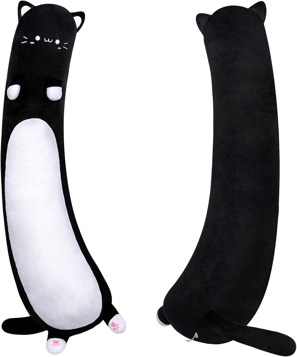 Almohada larga de peluche con forma de gato  Almohada esponjosa de animales de peluche de gato negro de 35 pulgadas, bonita almohada de peluche para