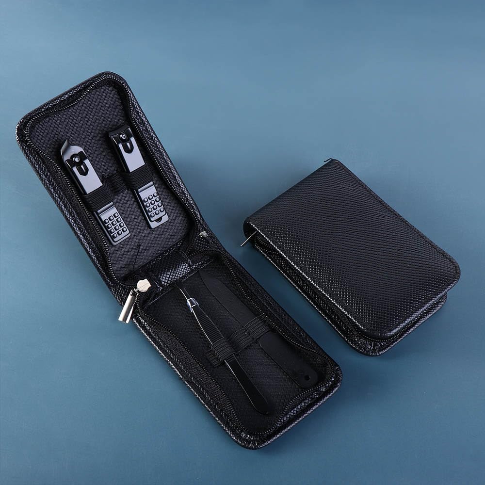 Juego de manicura de 4 piezas6 piezas, herramientas profesionales de uñas con estuche de viaje negro, bolsa con cremallera, tijeras de uñas, juego