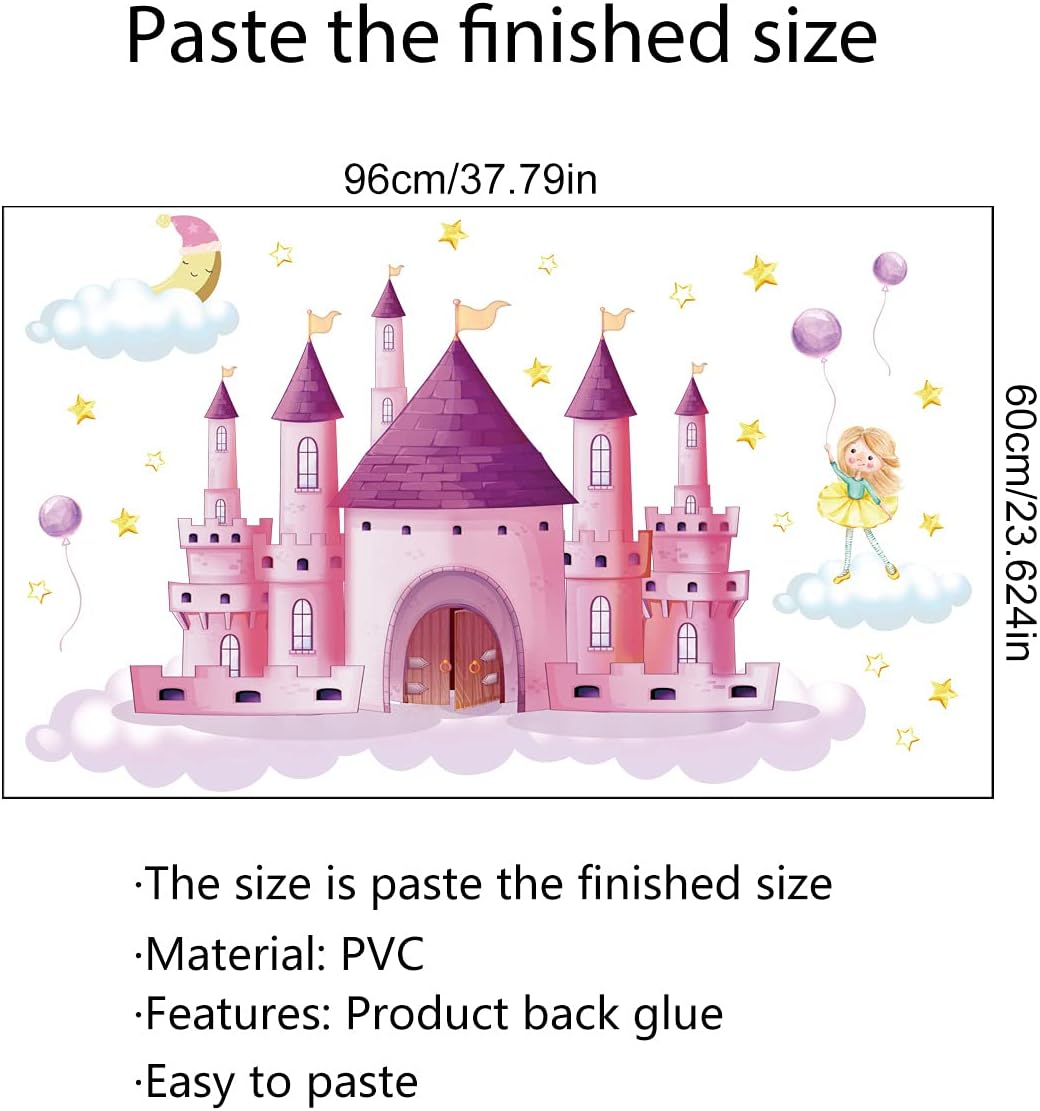 Rainbow Cloud Fairy Tale Princess Castle Wall Stickers for Kids Room Home Decor Girls Princess Bedroom Art Decorative Stickers (CB0002)