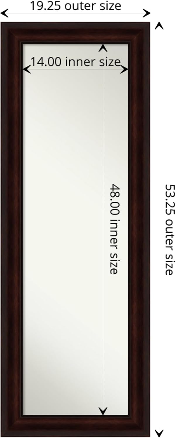 Amanti Art Espejo de pared para puerta, espejo de longitud completa (53.25 x 19.25 pulgadas), espejo de cuerpo completo marrón café y espejo para