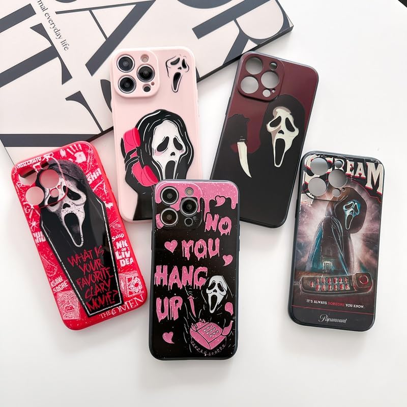 Funda con diseño de película de suspenso de Halloween para iPhone 14 Pro, funda de teléfono con diseño de fantasma y cara de terror para mujeres,