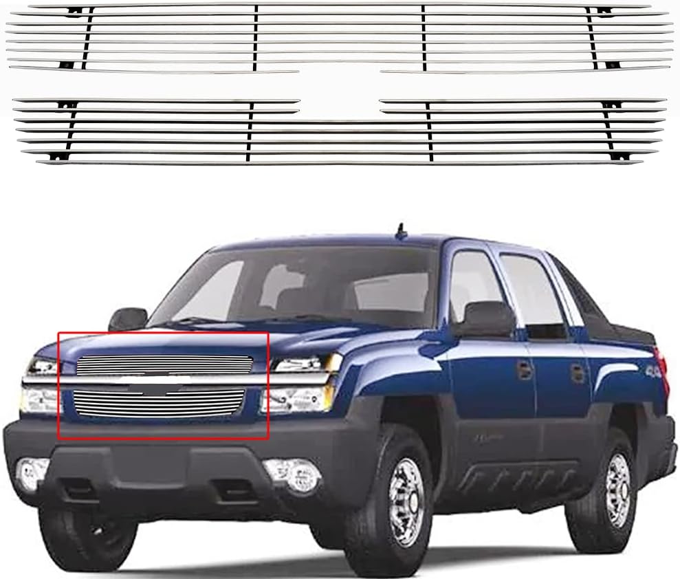 Insertos de rejilla cromada para Chevy 2003-2005 Silverado 1500 Billet Upper Grill Combo 2004 pulido reemplazar rejilla inserción