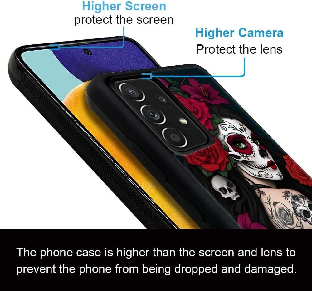 Funda compatible con Samsung Galaxy A53 5G, diseño de calavera de rosa, a prueba de golpes, antiarañazos, carcasa trasera de policarbonato duro para