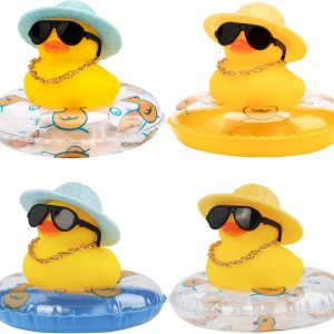wonuu Car Duck – 4 adornos de pato de goma para automóvil, decoración de tablero de automóvil con mini sombrero, anillo de natación, collar, lentes wonuu Car Duck – 4 adornos de pato de goma para automóvil, decoración de tablero de automóvil con mini sombrero, anillo de natación, collar, lentes