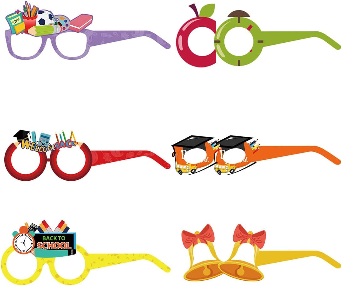 24 gafas de papel para fiesta de bienvenida de regreso a la escuela, marco de lentes para el primer día de escuela, para jardín de infantes,