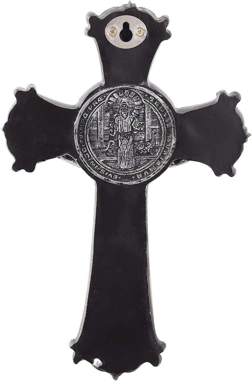 Taprion Crucifijo – Cruz de pared de resina de San Benito – Cruz plateada de 10 pulgadas da bendición y lo sagrado espiritual regalo de fe para tus