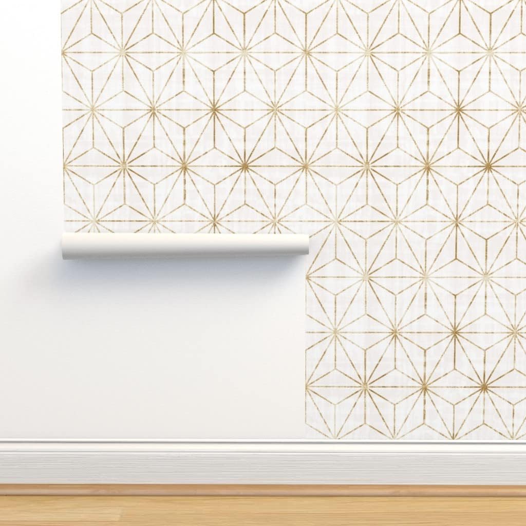 Spoonflower Muestra de papel tapiz extraíble – Star Geo Oro Blanco Triángulos geométricos Holiday Abstracto Minimalista Personalizado Pre-Pegado