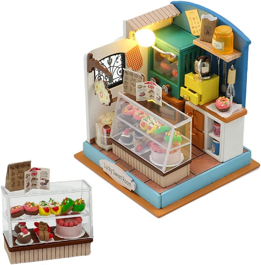 Kit de casa de muñecas en miniatura de bricolaje, casa de muñecas de madera con LED, kit de construcción de casa pequeña para regalo de cumpleaños