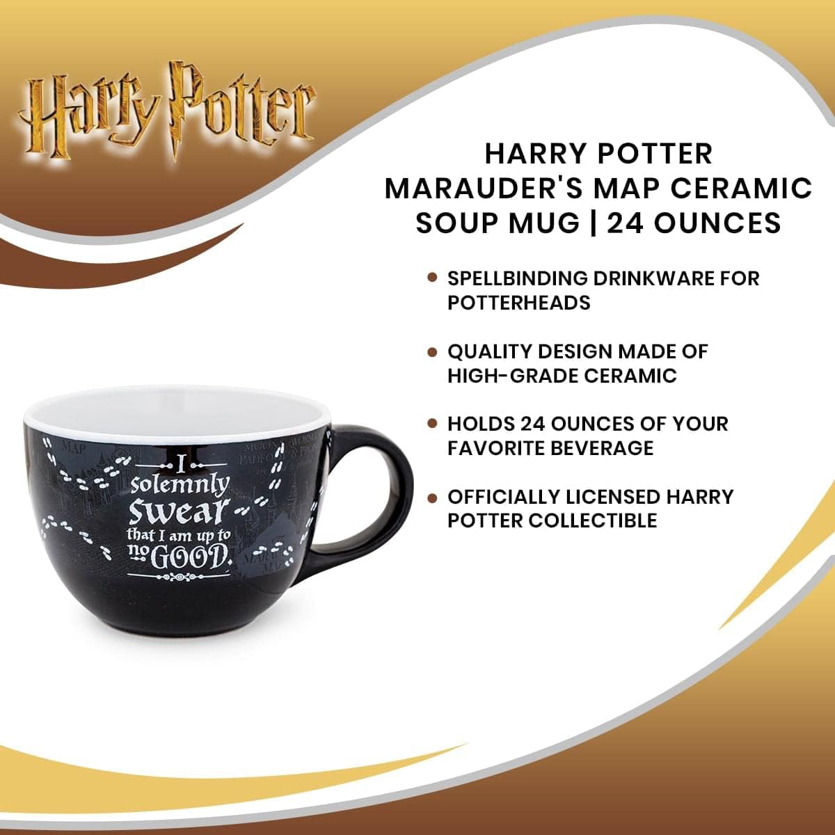 Silver Buffalo Harry Potter Marauder’s Map – Taza de cerámica para sopa  24 onzas