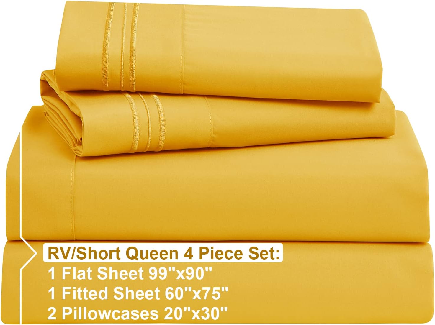 Nestl Juego de sábanas cortas para caravana, sábanas de 4 piezas para cama de tamaño Queen de caravana, sábanas de tamaño RV de doble cepillado,