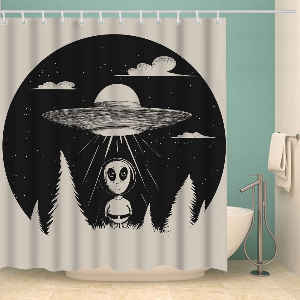 Cortinas de ducha vintage alienígenas para baño, 72 x 84 pulgadas, cortinas de ducha de tela de poliéster con 12 ganchos
