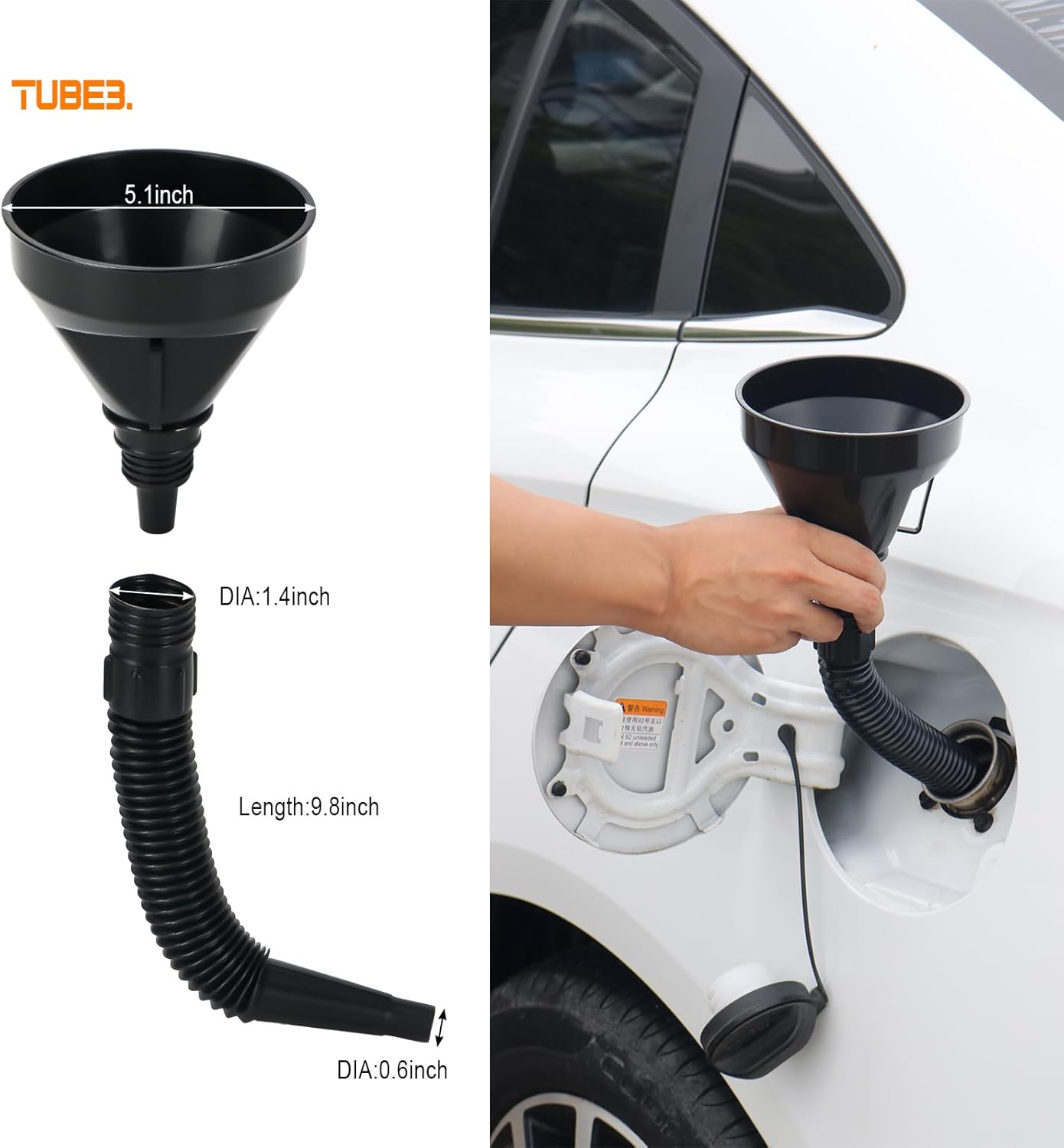 HOXHA Kit de repuesto para boquilla de gasolina y embudos automotrices, boquilla de lata de gas, embudo de boca ancha, embudo de cuello largo,