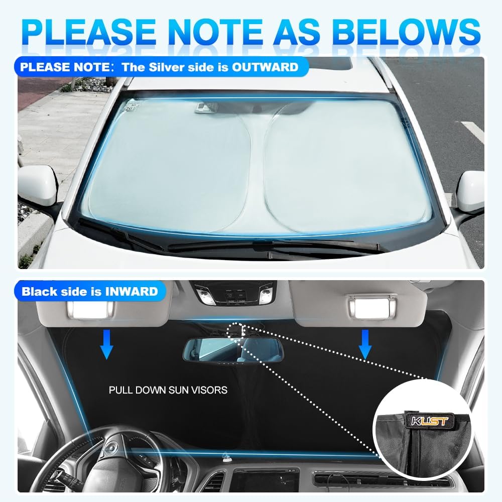 KUST – Parasol plegable para parabrisas, protector que bloquea los rayos UV y mantiene tu coche más fresco