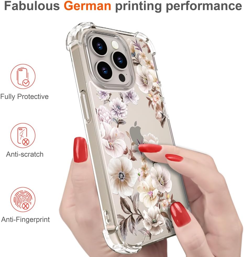 Funda para iPhone 15 Pro, diseño floral y transparente, para mujeres y niñas, compatible con iPhone 15 Pro Anemones amarillo