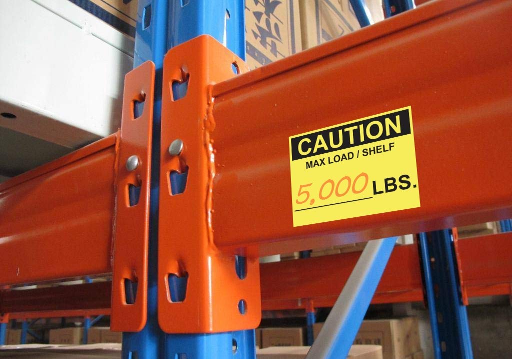 100 etiquetas de capacidad para estante de paletas, 3 x 4 pulgadas (3.000 x 4.000in) Precaución máxima cargaestante LBS, luz cruzada de seguridad