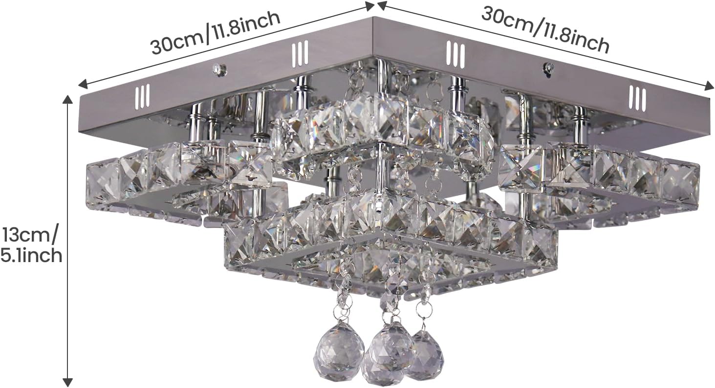 CXGLEAMING Lámpara LED moderna de cristal de 11.8 pulgadas, lámpara de techo empotrada, 4 pétalosbola de lluvia, lámpara cuadrada para dormitorio,