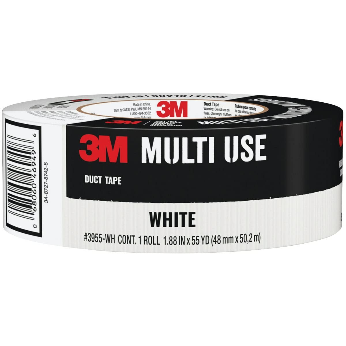 3M Cinta adhesiva 3955-WH, blanca, 1.88 pulgadas x 60 yardas, cantidad 1