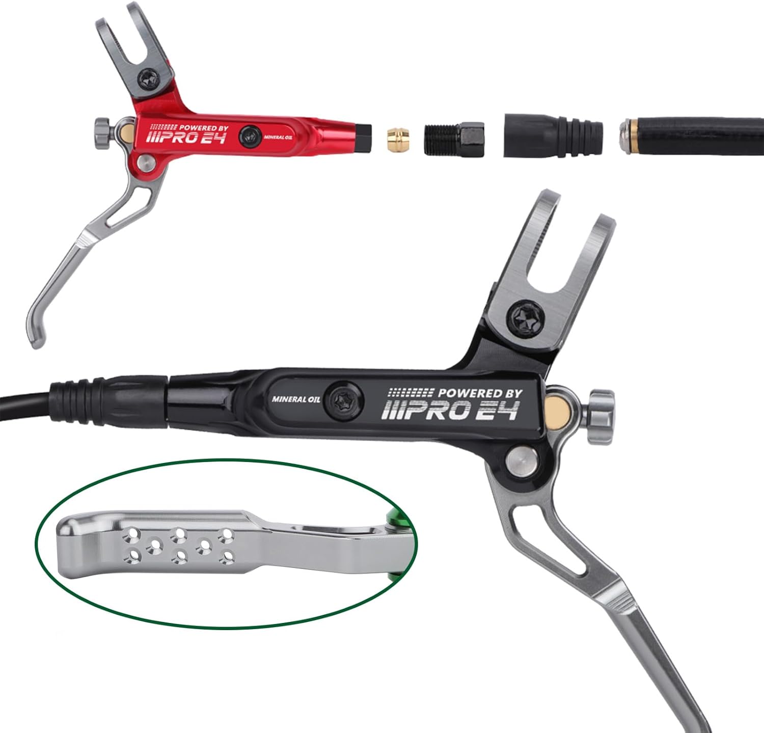 JFOYH Juego de frenos de disco hidráulico E4 MTB de 4 pistones mejorados con pastillas de metal de refrigeración para bicicleta de montaña