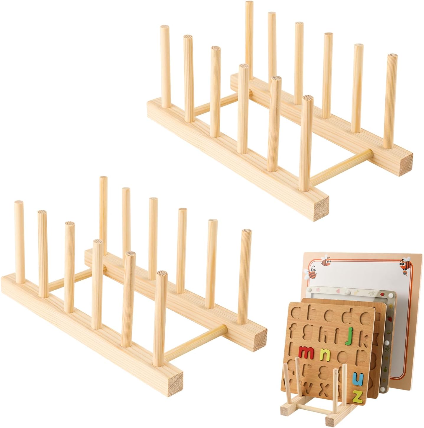 Soporte de exhibición de rompecabezas de madera, 2 piezas, soporte para rompecabezas de madera, estante de almacenamiento de rompecabezas para niños