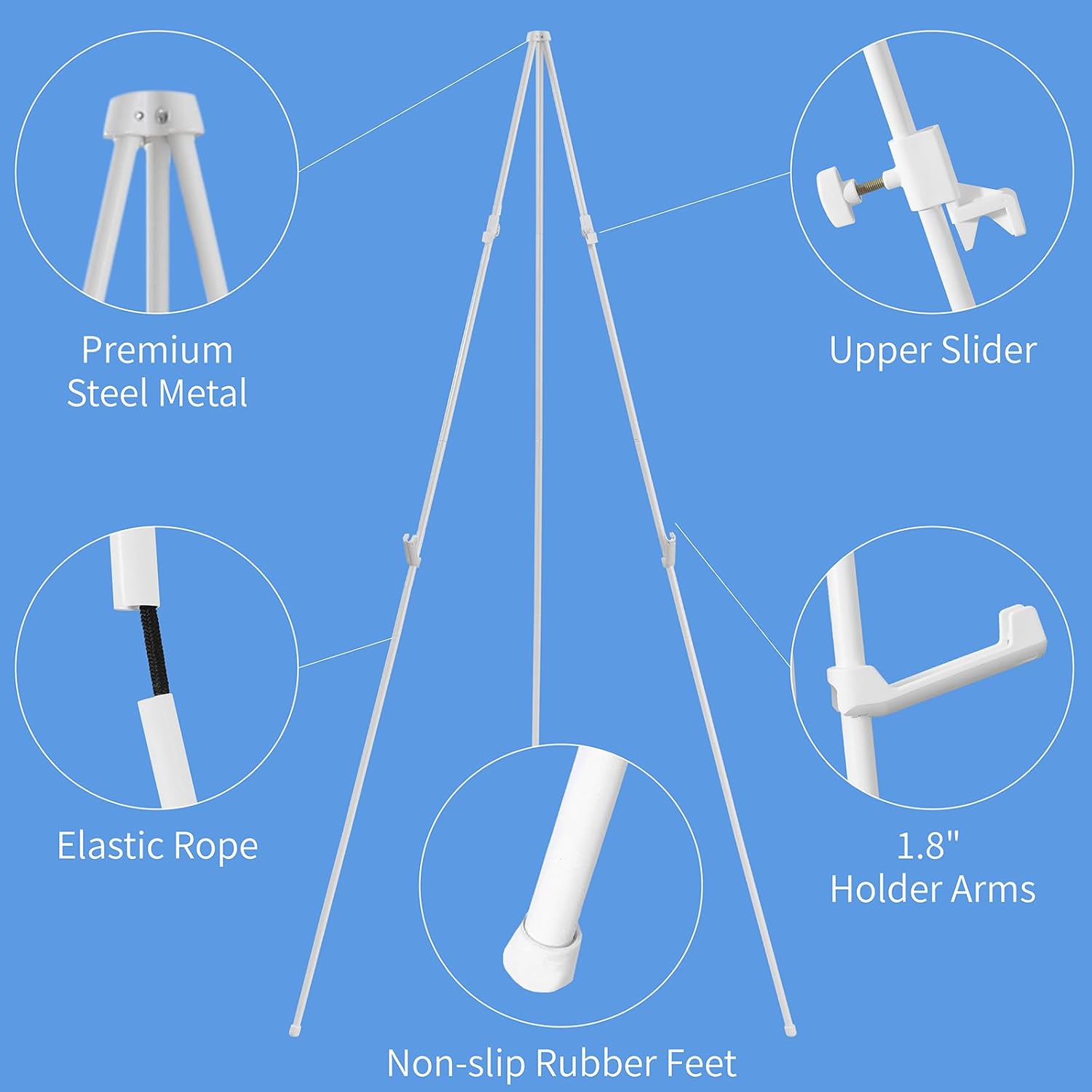 Paquete de 2 soportes de caballete blanco de 63 pulgadas para letrero de boda, exhibición y póster, soporte de cartel para exhibición, caballete de