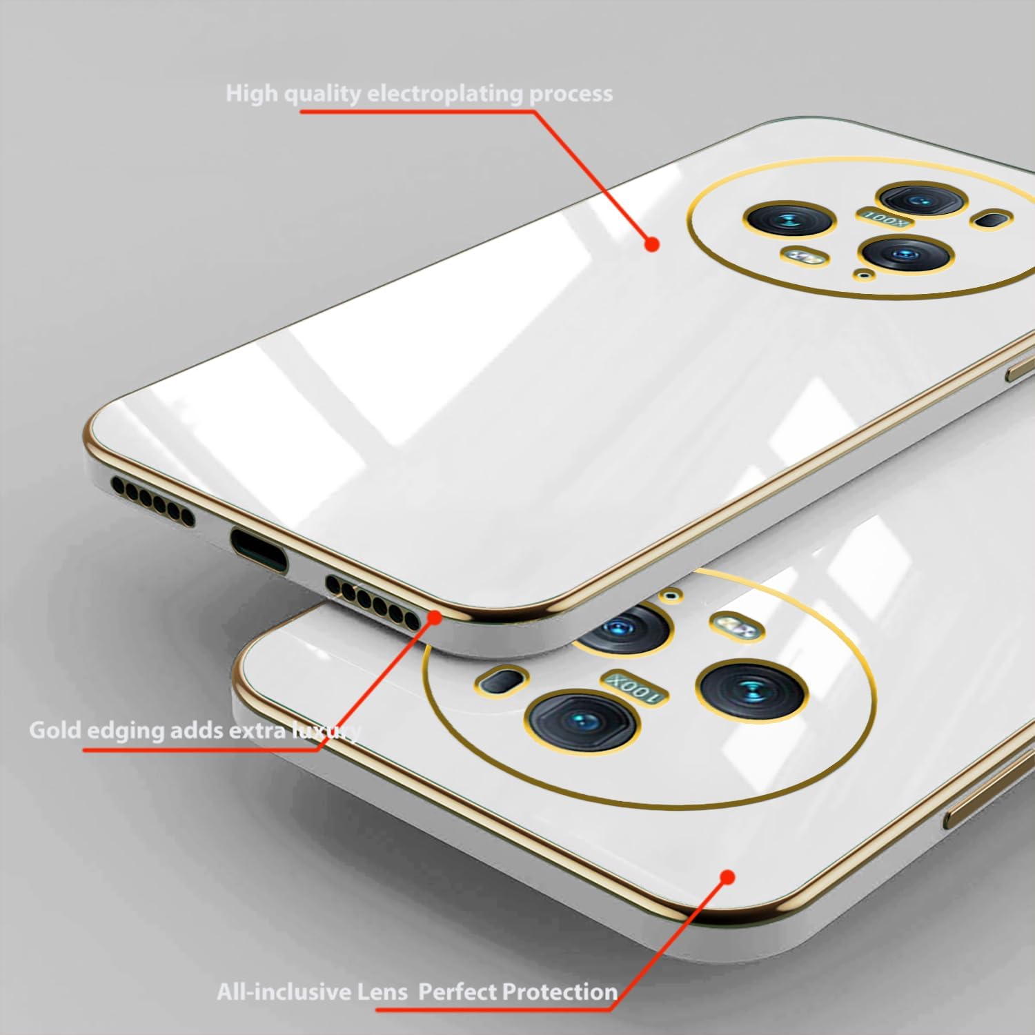 Compatible con Honor Magic 5 Pro Funda de silicona rosa, chapado Honor Magic 5 Pro, funda delgada y suave a prueba de golpes (blanco)