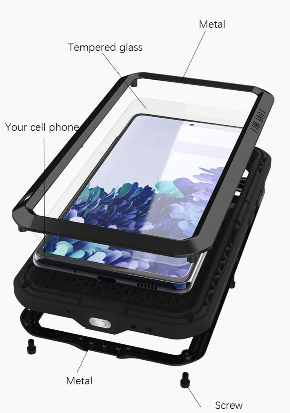 LOVE MEI Funda para Galaxy S20 FE 5G, deportes al aire libre, impermeable, militar, resistente, a prueba de golpes, polvo y suciedad, aluminio