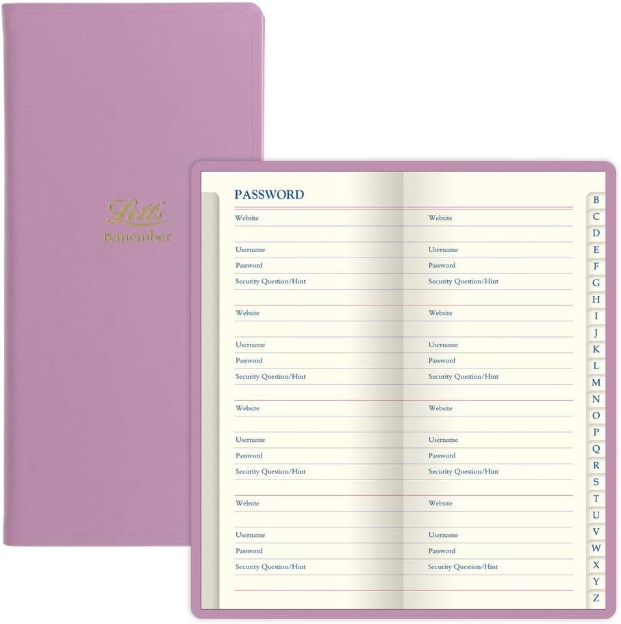 Letts Icon B090131 – Cuaderno de contraseñas de bolsillo, papel crema, 160 páginas, 5.75 x 2.75 x 0.375 pulgadas, rosa