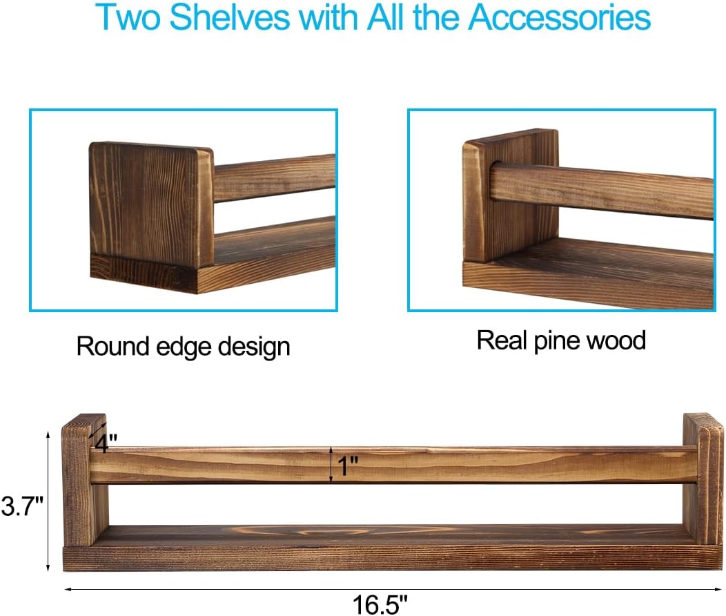 Juego de 2 estantes flotantes de madera para habitación de niños, estante de libros para guardería, estante de especias de cocina (marrón oscuro,