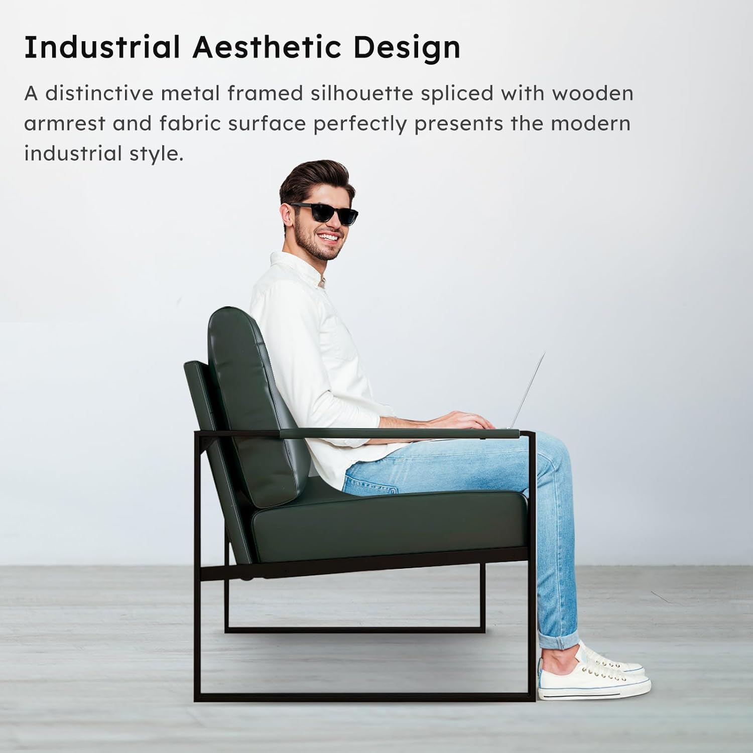 Bonzy Home Silla decorativa tapizada de piel sintética moderna de mediados de siglo con marco de acero sólido, cómoda silla de lectura sentada para