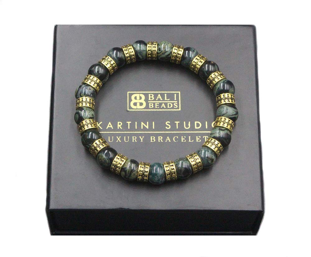 Jade and 22 Karat Gold Bracelet, Men’s Jade and Gold Bracelet, Men’s Gold Beads Bracelet
