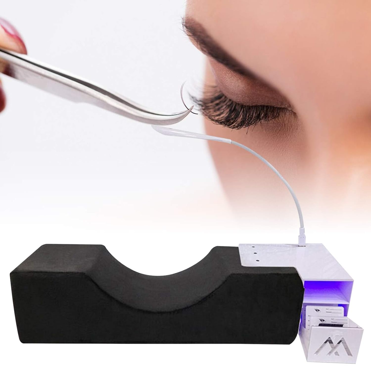 Almohada de cuello de extensión de pestañas con soporte organizador de estante y luz LED para cama de pestañas almohada de pestañas soporte