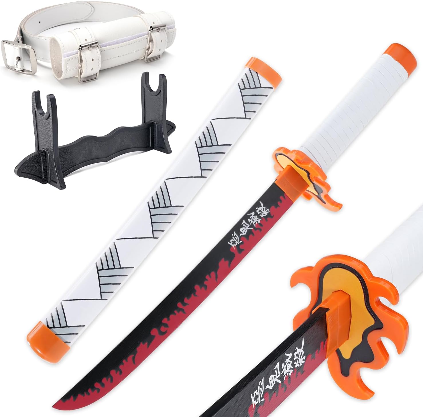 Zisu Espada Demon Slayer  Réplica corta de Katana de cosplay de 23.6 pulgadas para niños, completa con cinturón, soporte y diseño fiel a mostrar,