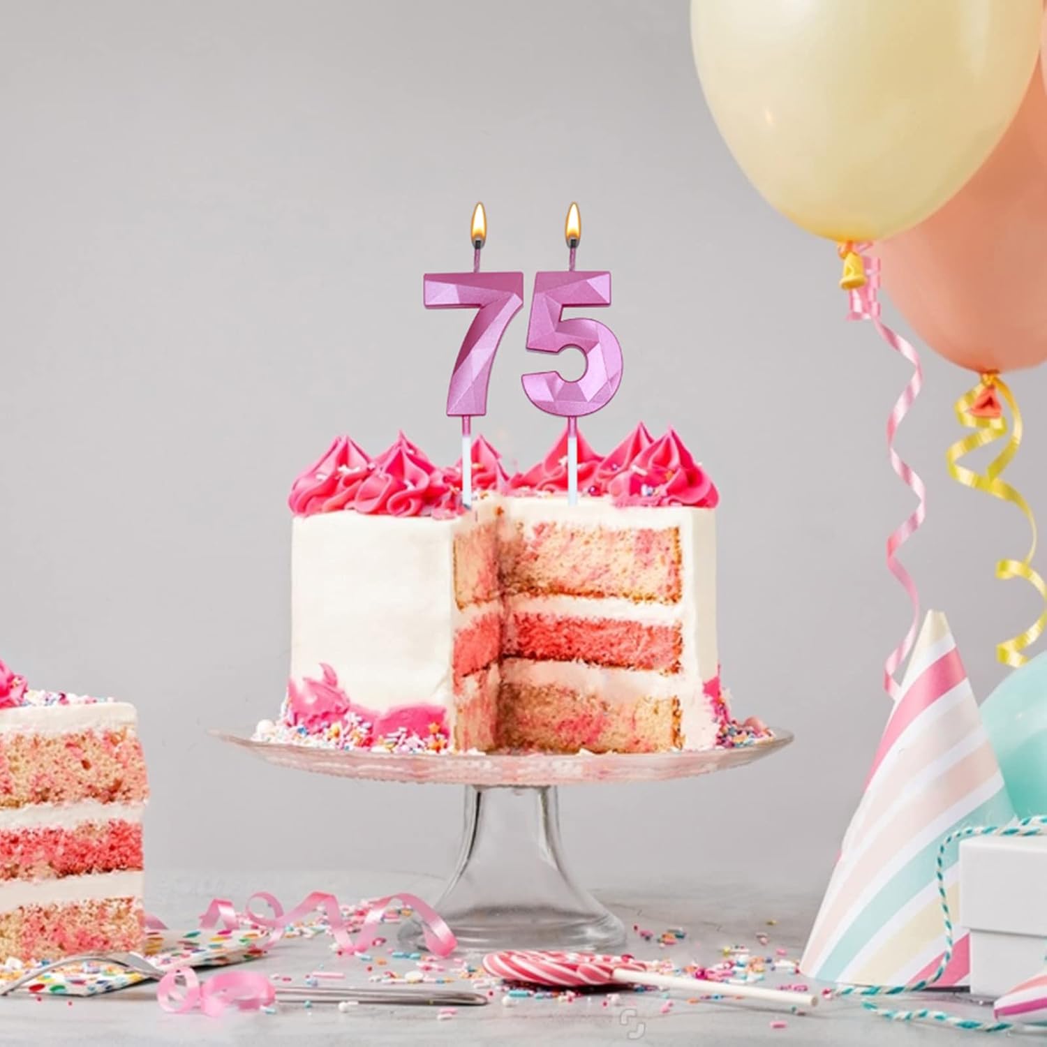 Velas de cumpleaños de 40 para pastel, color rosa, número 40, 3D, forma de diamante, decoración de cumpleaños, suministros de fiesta para mujeres u