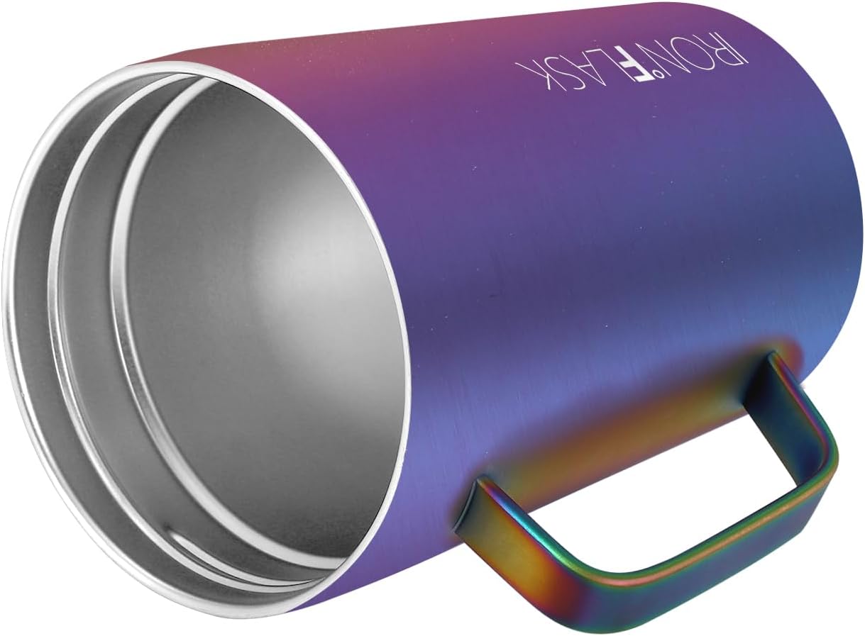IRON FLASK – Taza para café con asa a prueba de fugas, botella de acero inoxidable con aislamiento al vacío, de doble pared, termo de viaje,