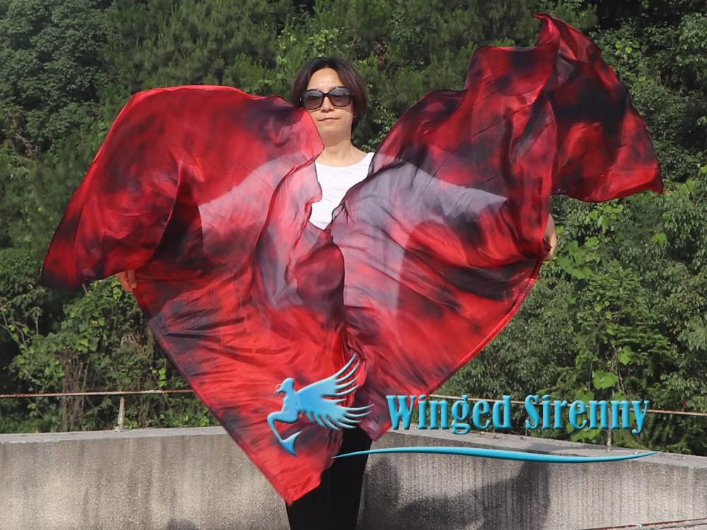 Winged Sirenny Banderas de seda de ala de ángel de adoración de 70 pulgadas con varillas flexibles, pancarta circular de seda translúcida con plumas