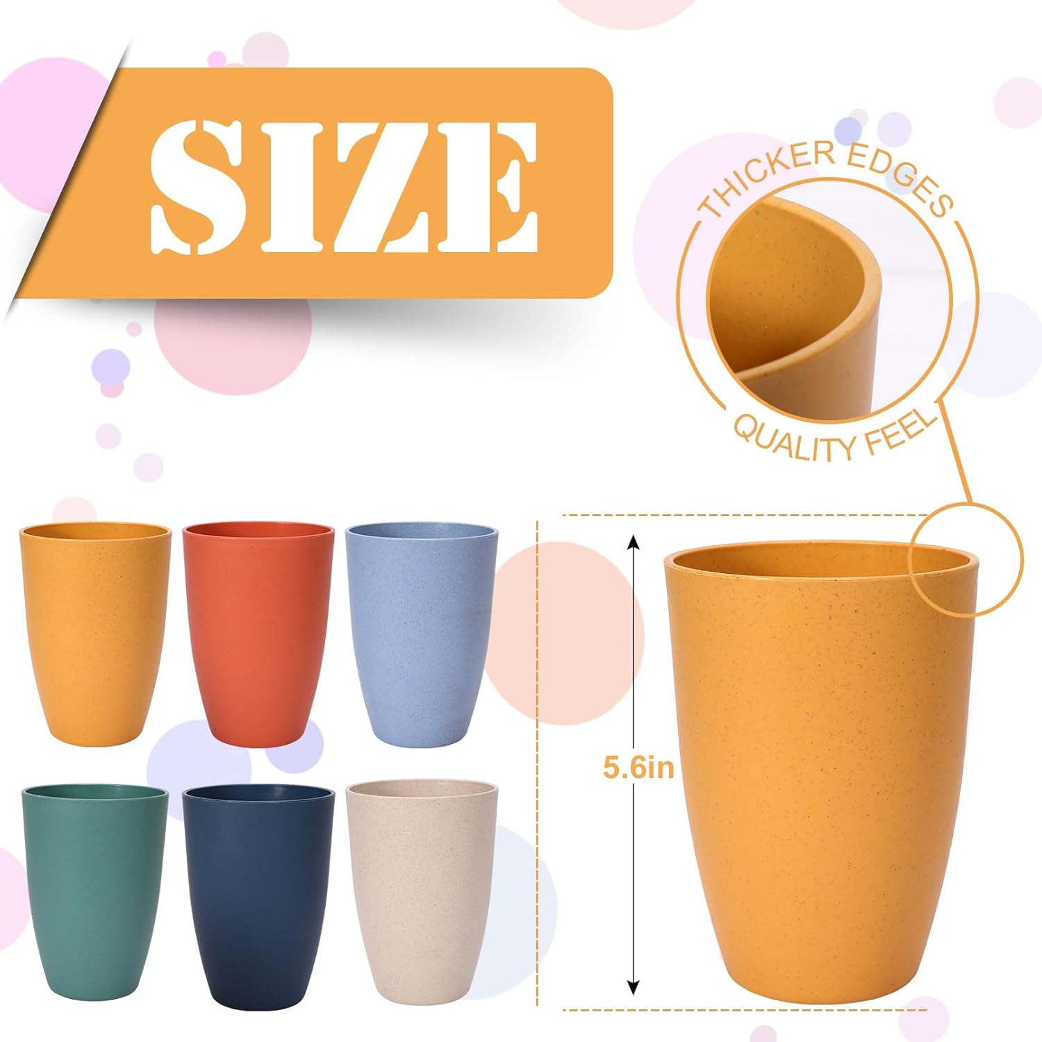 Dyrfolm 6 vasos de paja de trigo, vasos irrompibles de 20 onzas, vasos de plástico reutilizables, aptos para lavavajillas, para el hogar, cocina,
