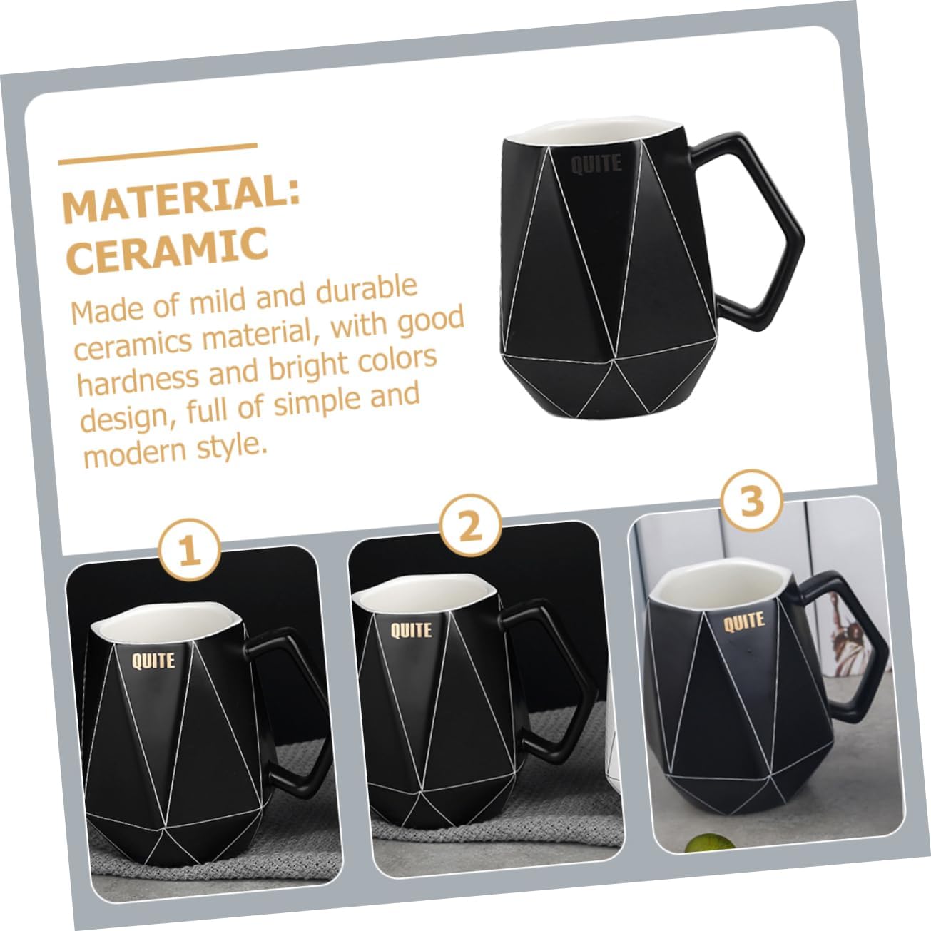 RORPOIR Mug Tea Cup with Lid Vintage Tea Cups Cappuccino Cup Black Ceramic Tea Cup Geometric Line Ceramic Cup Coffee Cup With Cover Water Cup
