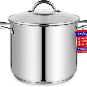 Bakken-Swiss Deluxe – Olla de acero inoxidable de 16 cuartos de galón con tapa transparente de vidrio templado, deliciosas sopas, guisos y cocción Bakken-Swiss Deluxe – Olla de acero inoxidable de 16 cuartos de galón con tapa transparente de vidrio templado, deliciosas sopas, guisos y cocción