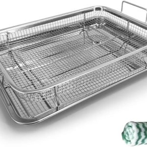 Cesta de acero inoxidable para freidora de aire para horno, bandeja para verduras de acero inoxidable y bandeja de sartén y recogedor de grasa, Cesta de acero inoxidable para freidora de aire para horno, bandeja para verduras de acero inoxidable y bandeja de sartén y recogedor de grasa,